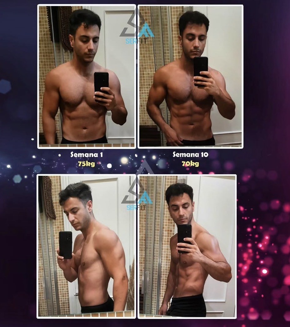 Antes y después — Cliente 9 (10 semanas, 75 kg a 70 kg)